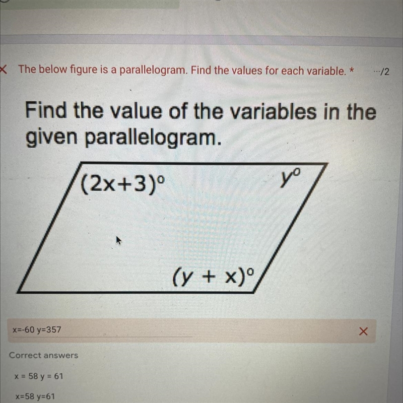 Find the value of the variables in the given parallelogram.-example-1