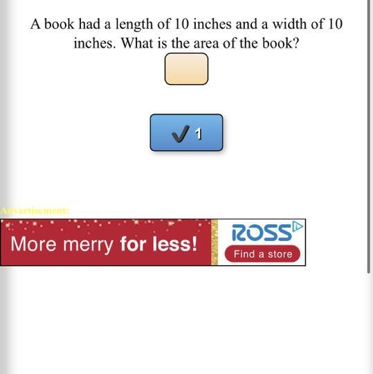 A books had a length of 10 inches & width of 10 inches. What is the area of the-example-1