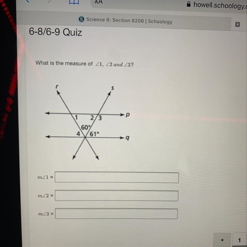 What is the measure of 21, 22 and 23?sр1 2/360°4 61°9mZ1 =mZ2 =mZ3 =-example-1