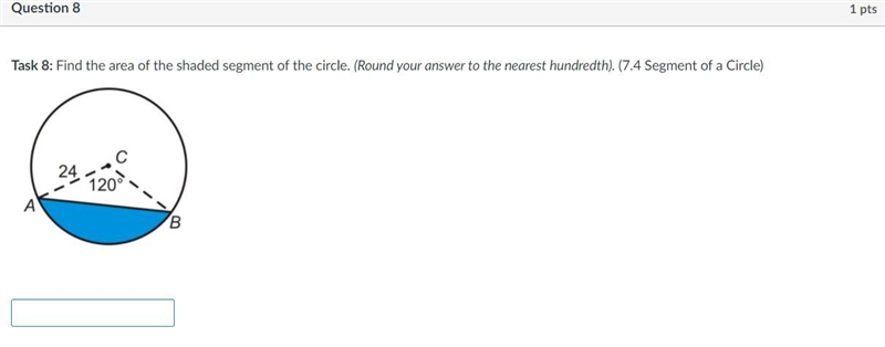 Find the area of the shaded segment of the circle. (Round your answer to the nearest-example-1