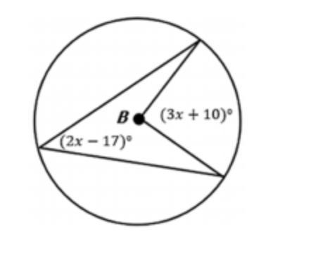 Given Circle B below, solve for the value of x. The figure is not drawn to scale-example-1