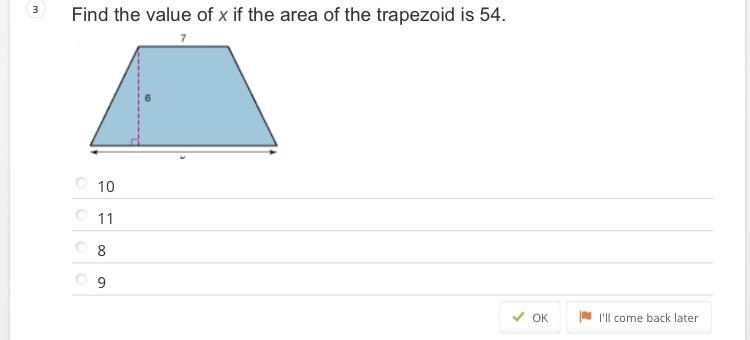 Find the value of x if the area of the trapezoid is 54.-example-1