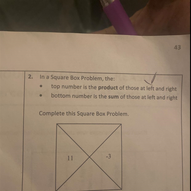 In a square box problem, the:Top number is the product of those left and rightBottom-example-1