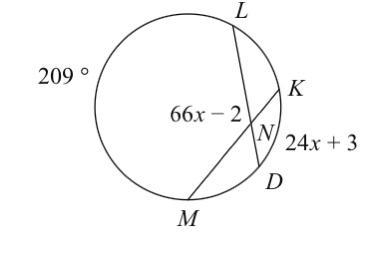 Solve for X assume that lines which appear tangent are tangent. Find m-example-1