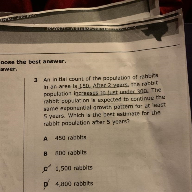 I need to know which is the best estimate for rabbit population after 5 years-example-1