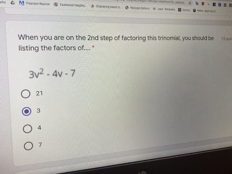 When you are on the 2nd step of factoring this trinomial,you should be listing the-example-1