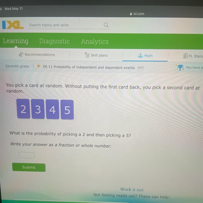 2345 What is the probability of picking a 2 and then picking a 5? Write your answer-example-1