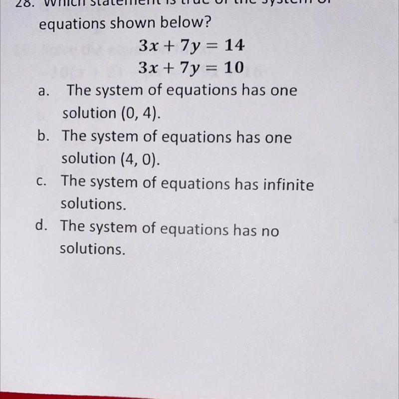 Which statement is true of the system of equations shown below-example-1