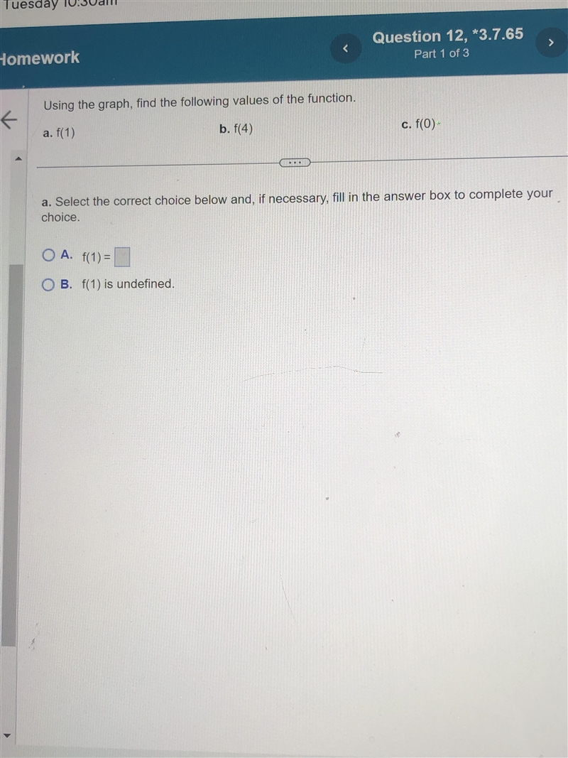 Using the​ graph, find the following values of the function. Select the correct choice-example-2