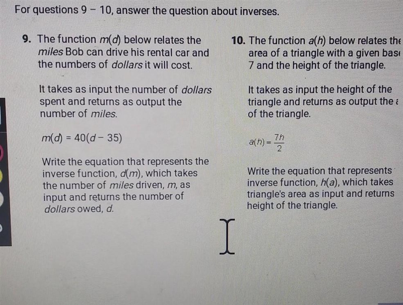 pleaseee help meeee For questions 9 - 10, answer the question about inverses. 9. The-example-1