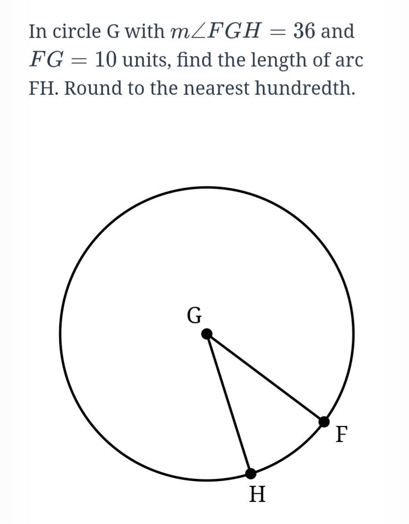 Find the length of arc FH. Round to the nearest hundredth.(Degrees)-example-1