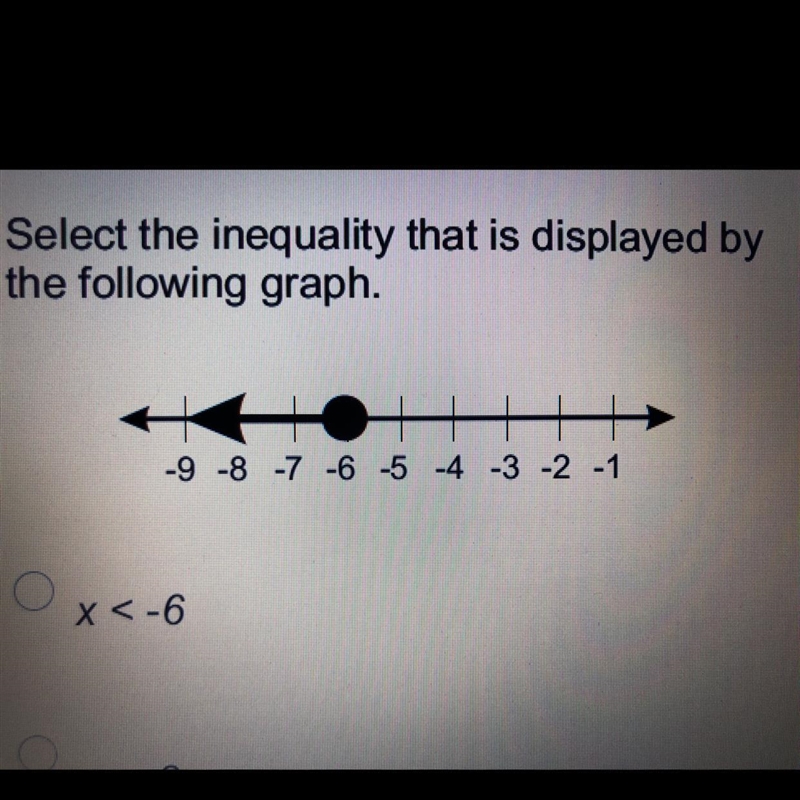 The choices are X < -6 X > -6 X<_ -6 X> -6-example-1