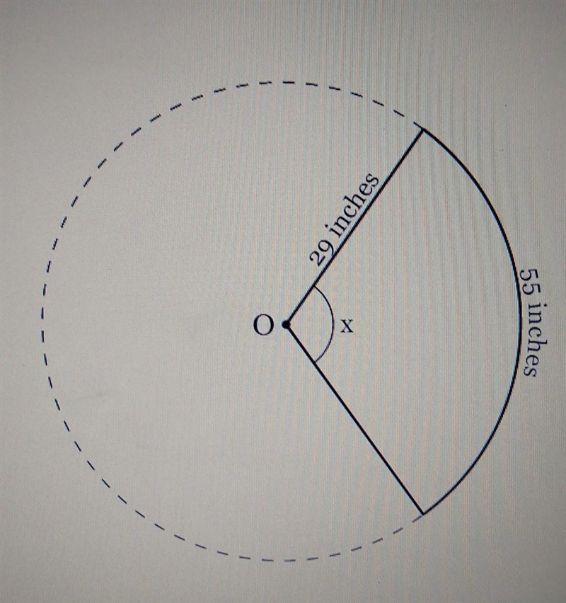 Circle O shown below has a radius of 29 inches. Find, to the nearest tenth of a degree-example-1