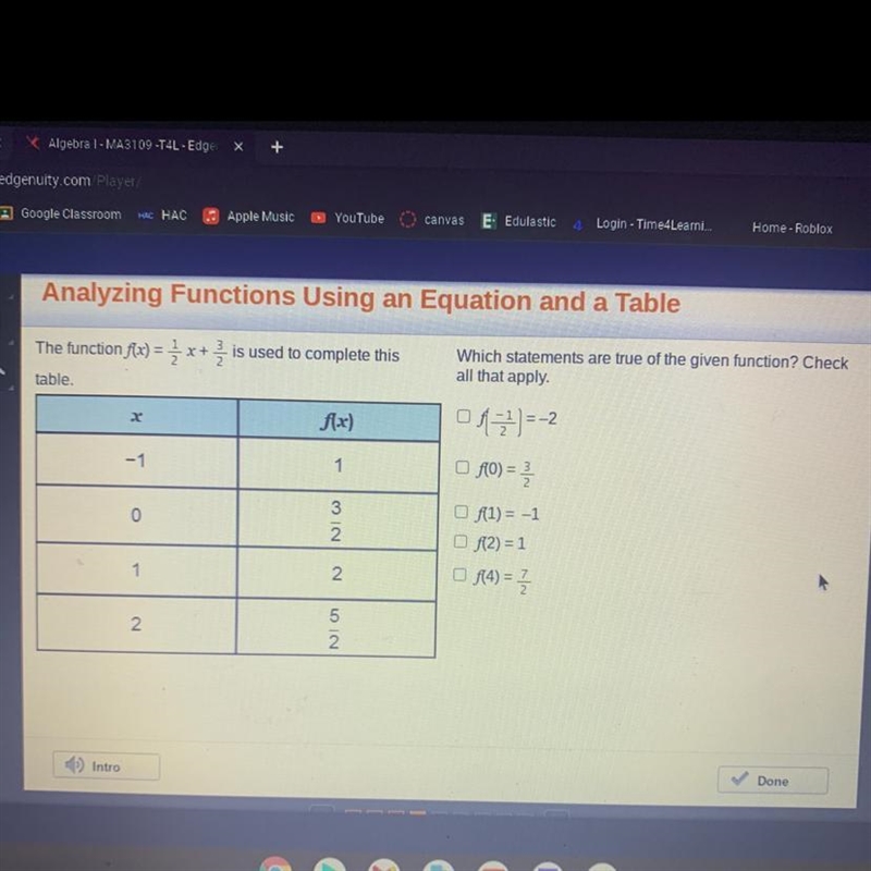 Which statements are true of the given function? Check all that apply. 12)=-2 AO) = = Of-example-1