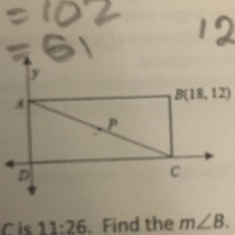 ABCD is a rectangle. Find the coordinates of P, the midpoint of AC. [B is (18,12) ]-example-1