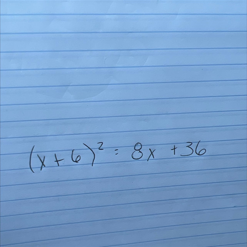 Solve for x (X+6)^2 = 8x+36-example-1