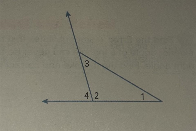 In the figure, m∠4 = 74° and m∠3 = 43°. Find the measures of ∠1 and ∠2.​-example-1