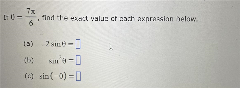 Solve for A, find the exact value of each expression below.-example-1