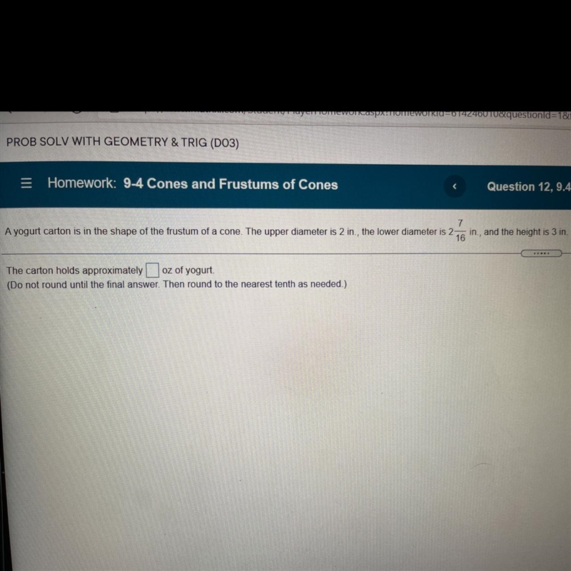 How many ounces of yogurt does the carton hold? (Hint: 1 ounce equals 1.805 in.³) round-example-1