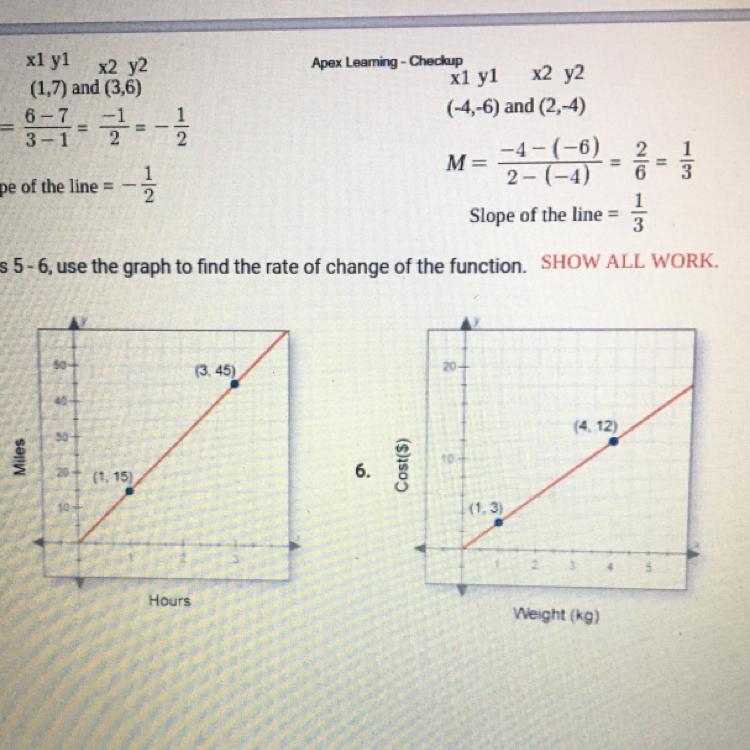 For questions 5-6, use the graph to find the rate of change of the function. SHOW-example-1