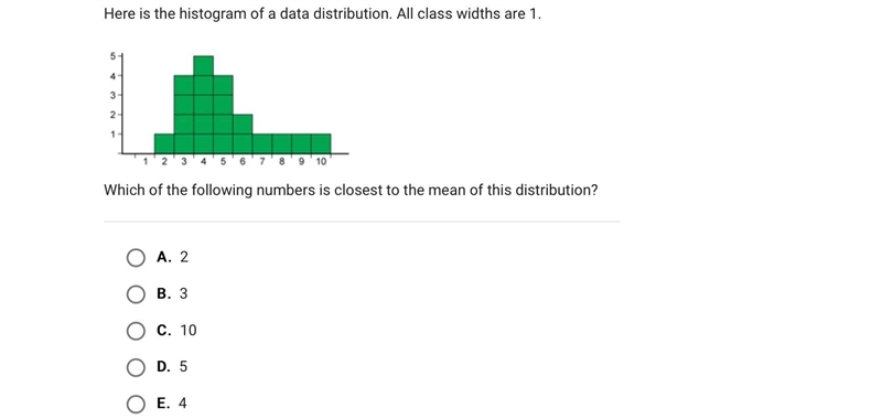 Here is the histogram of a data distribution. All class widths are 1. Which of the-example-1