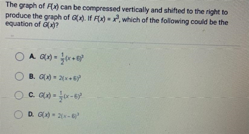 The graph of Flx) can be compressed vertically and shifted to the right toproduce-example-1