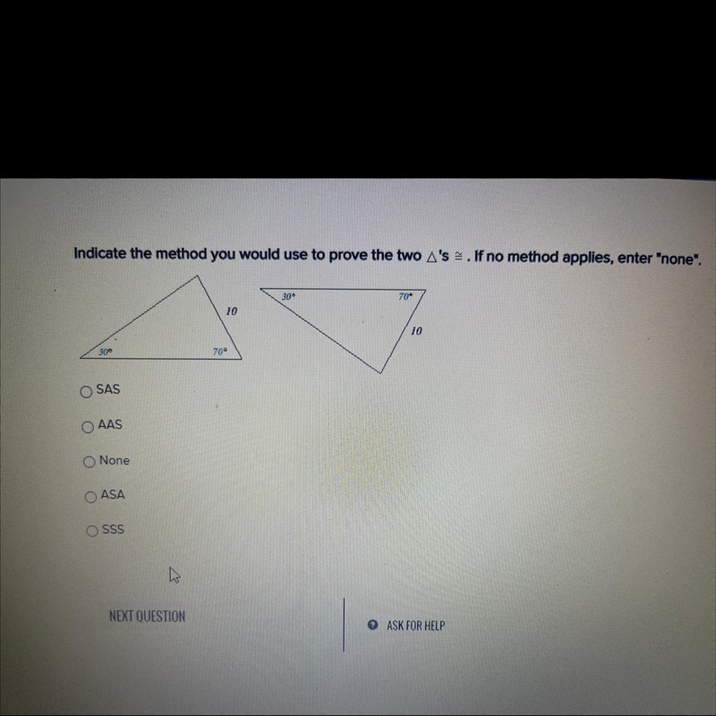 Indicate the method you would use to prove the two A's. If no method applies, enter-example-1