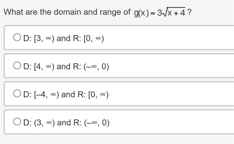 What are the domain and range of g of x equals 3 times the square root of the quantity-example-1