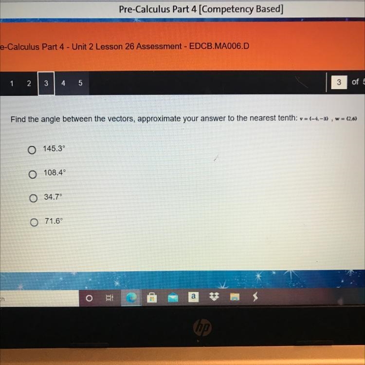 Find the angle between the vectors, approximate your answer to the nearest tenth: v-example-1