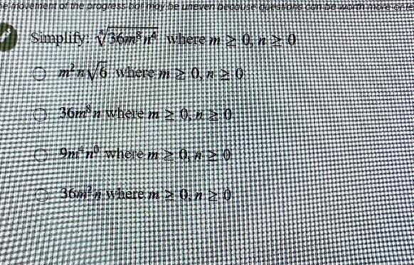 Simplify: V36m 14 where m > 0, n > 0-example-1