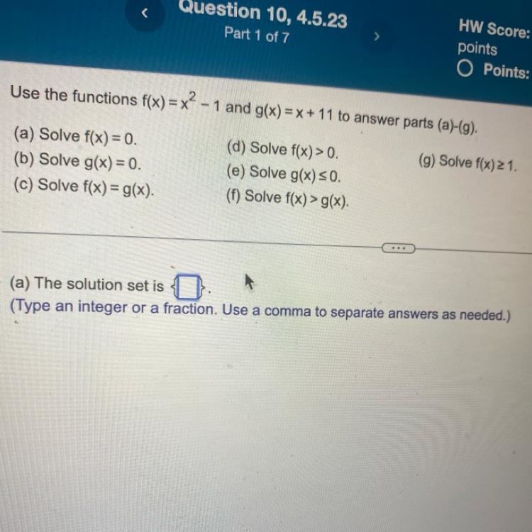 Please thank you :(Use the functions f(x) = x ^ 2 - 1 and g(x) = x + 11 to answer-example-1