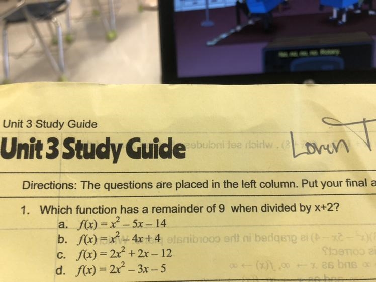 Which function has a remainder of 9 when divided by x+2-example-1