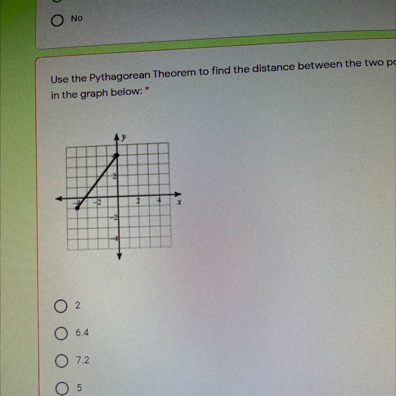 Use the Pythagorean theorem to find the distance between the two points on the graph-example-1