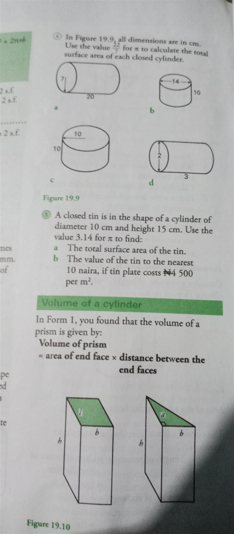 Use the value of 22/7 for πto calculator the total area of each closed cylinder-example-1