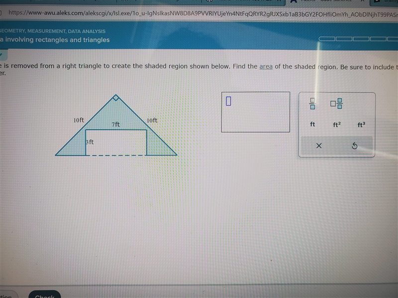 A rectangle is removed from a right triangle to create the shaded region shown below-example-1