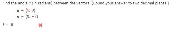 Find the angle (in radians) between the vectors. (Round your answer to two decimal-example-1