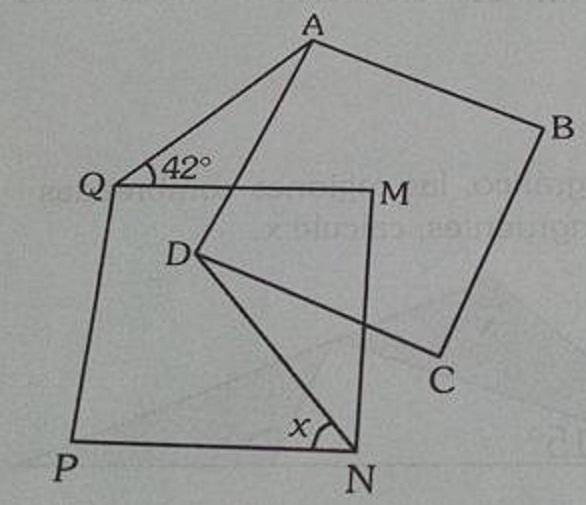 If ABCD and MNPQ are squares, where M is the center of the first. Calculate x-example-1