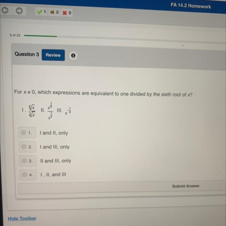 For x = 0, which expressions are equivalent to one divided by the sixth root of x-example-1