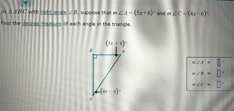 Finding angle measures of a right ofIn A ABC with right angle B, suppose that m ZA-example-1