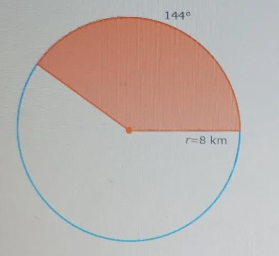 The radius of a circle is 8 kilometers. What is the area of a sector bounded by a-example-1