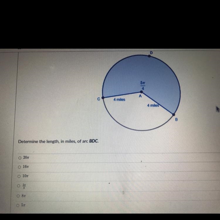 I need to know the length in miles of arc BDC?-example-1