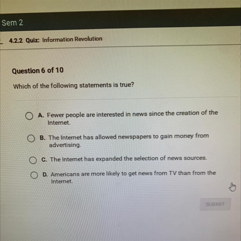 Which of the following statements is true? O A. Fewer people are interested in news-example-1