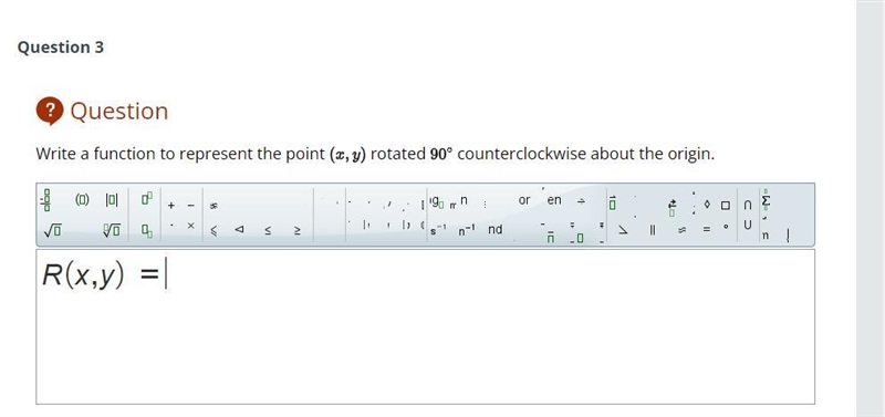 Write a function to represent the point rotated counterclockwise about the origin-example-1