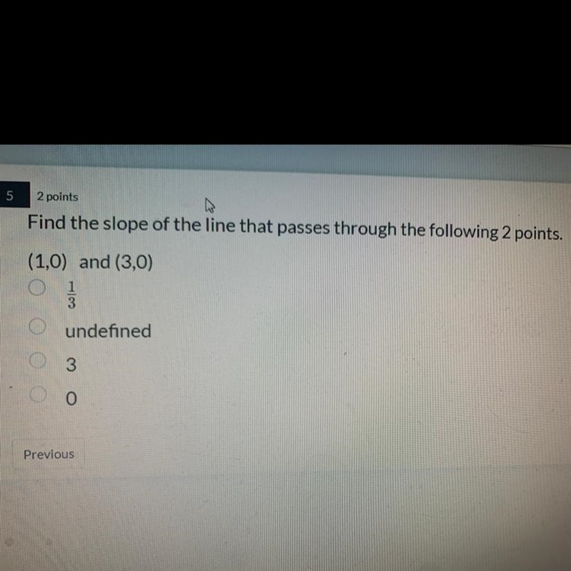 Find the slope of the line that passes through the following two points. (1,0) and-example-1