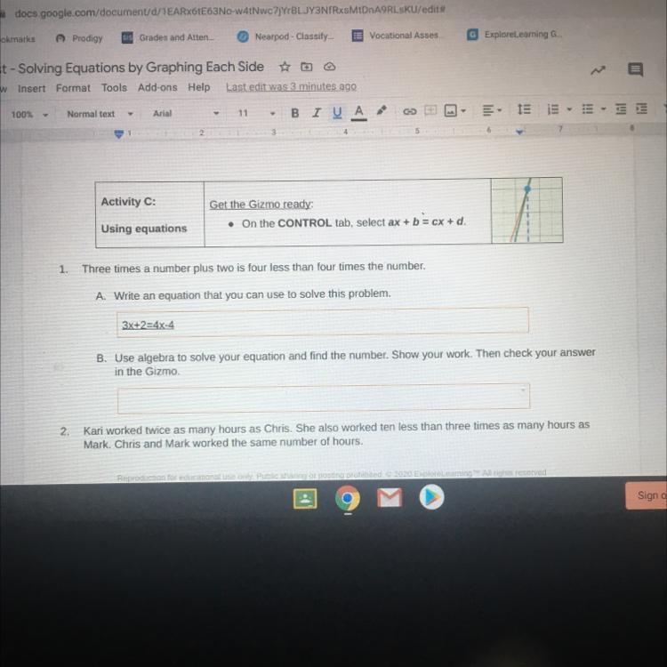 B. Use aigebra to solve your equation and find the number. Show your work. Then check-example-1