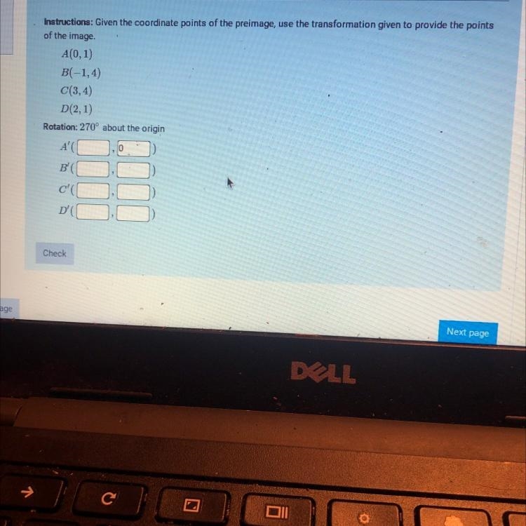 Read the instructions on the picture Rotation 270 degrees about the origin-example-1