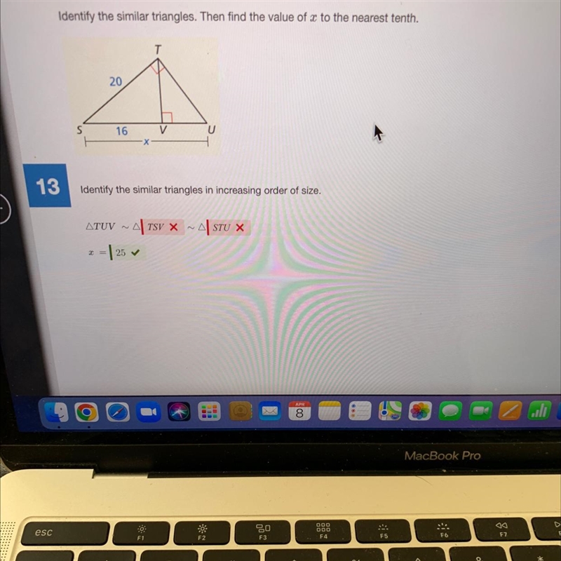 Identify the similar triangles. Then find the value of x to the nearest tenth .-example-1