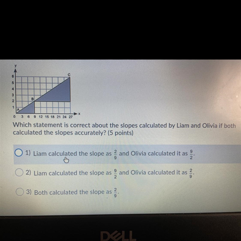 Liam calculated the slope of line AC between points A and B Olivia calculated the-example-1