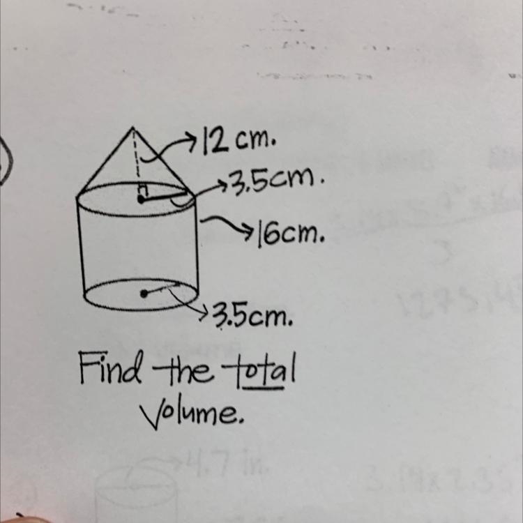 → 12 cm. 3,5cm. 16cm. >3.5cm. Find the total Volume. Can someone please help me-example-1