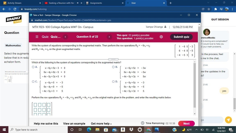 Which of the following is the system of equations corresponding to the augmented matrix-example-1